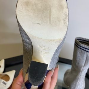 【FENDI ソックスブーツ 37size】 Fendi Leather Ankle Sock Boots * Black * Pointed-Toes